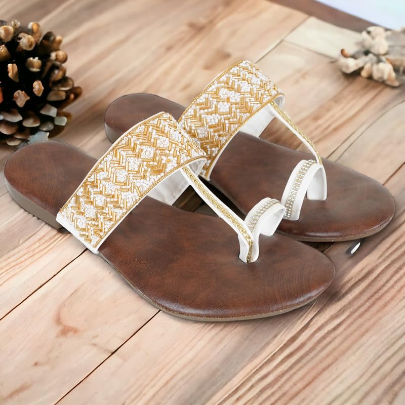 Image of DFR Flip Flops for Women Daily Use Comfortable Ethnic Embroidered Girls Slippers flipflops chappals