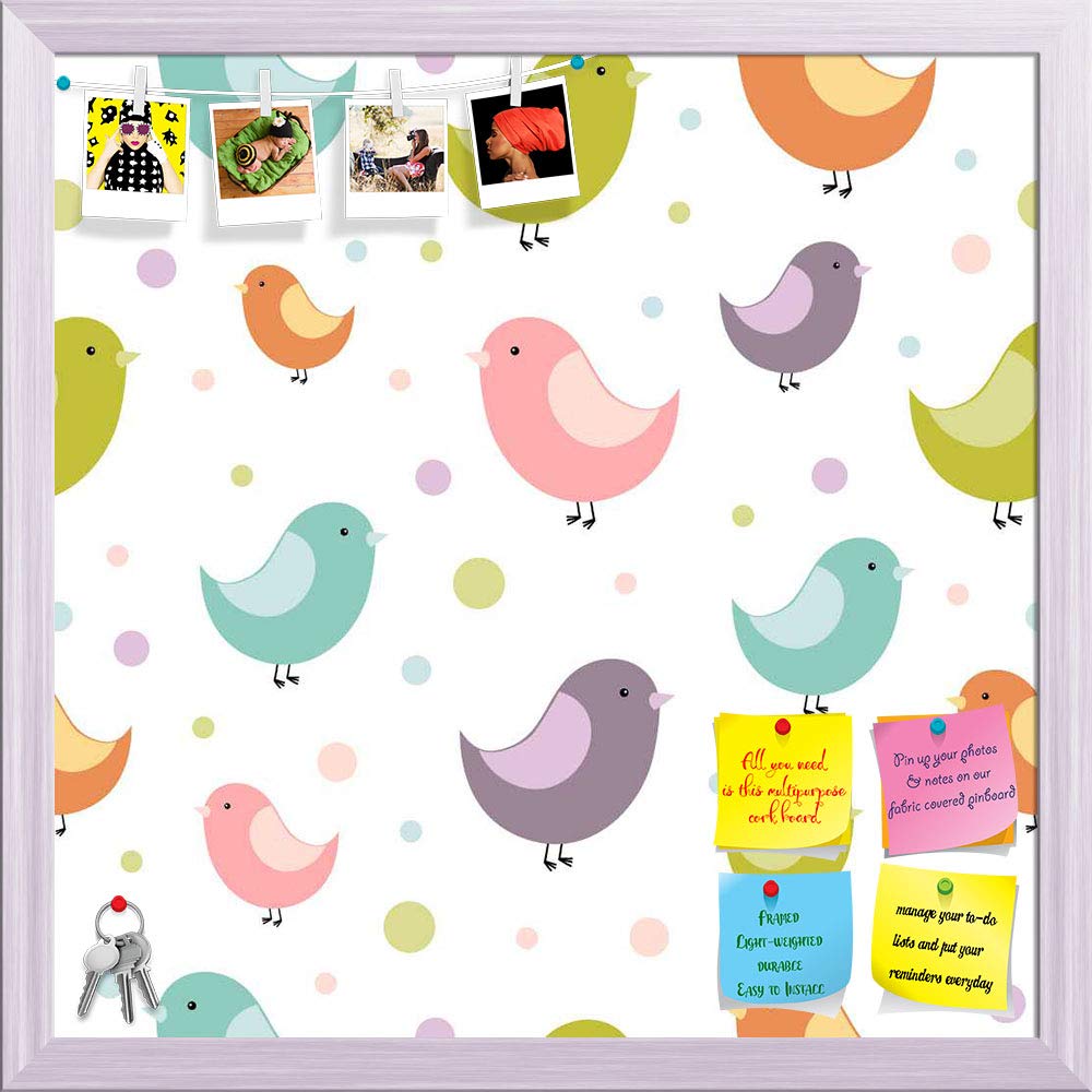 ArtzFolio Colorful Birds D1 | Bulletin Board Notice Pin Board | Vision Soft Board Combo with Thumb Push Pins & Sticky Notes | White Frame | 16 x 16 inch (41 x 41 cms)-image-16