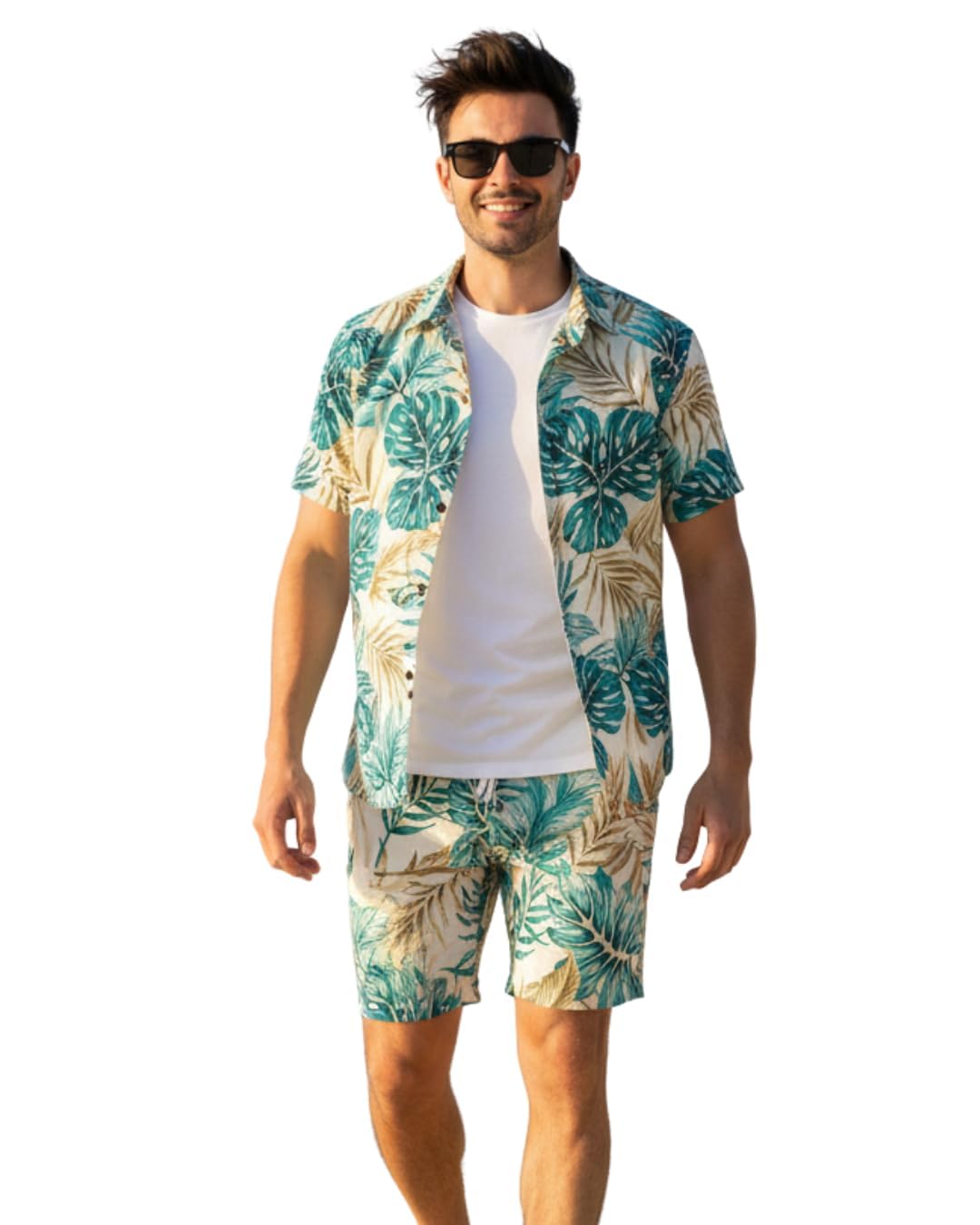 Men’s Cotton Fabric Solid Printed Co-Ord Set for Men Floral Print Short Sleeve Shirt with Drawstring Shorts Casual Summer Wear, Beach & Vacation Outfit for Men-image-30
