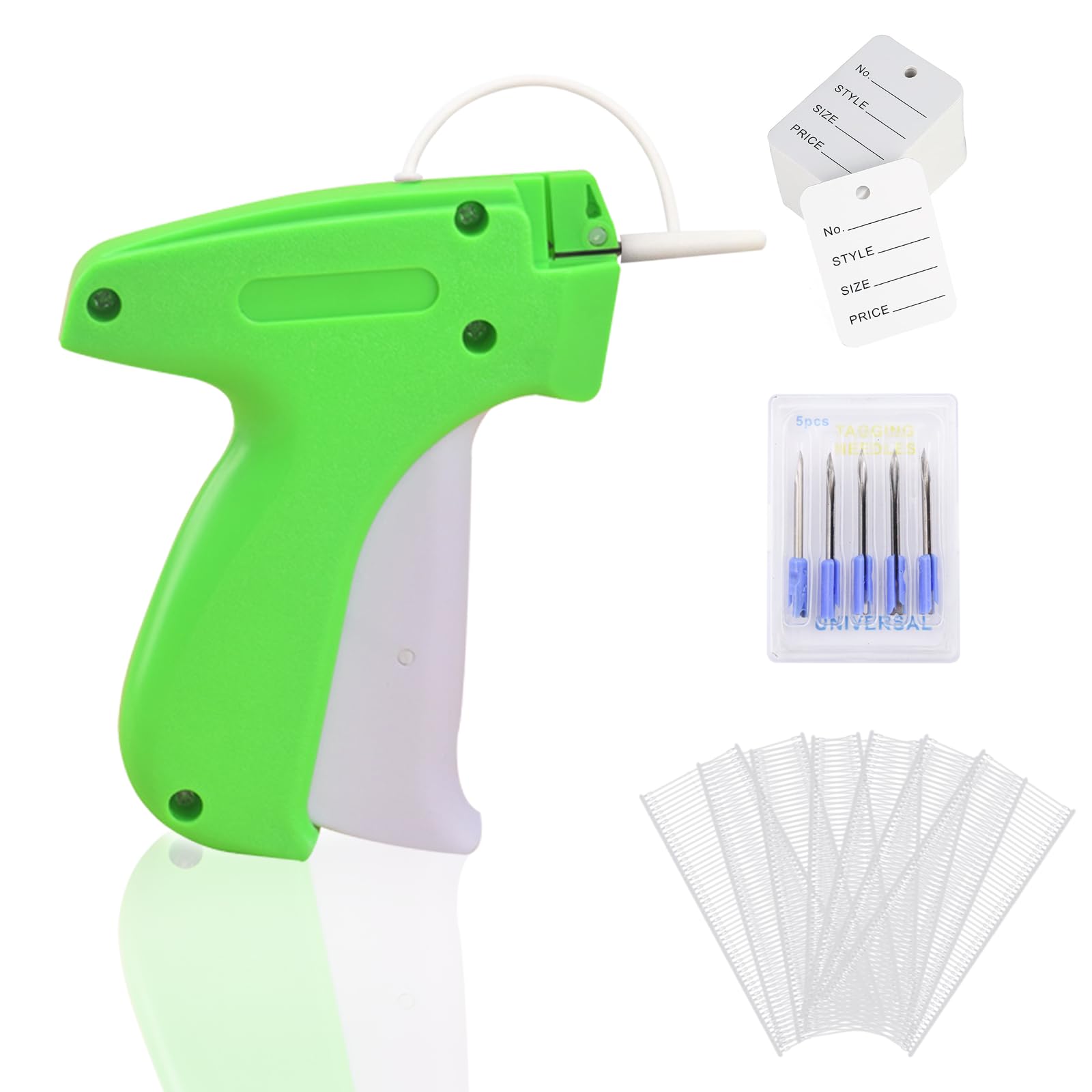 INNAL Tag Gun Standard Tagging Gun for Clothing Micro Stitch Gun for Clothes Clothes Tagging Gun with 6 Replacement Needle 2000 Pieces 5cm Tags Barbs and 100 White Label for Clothes Hat Socks Green
