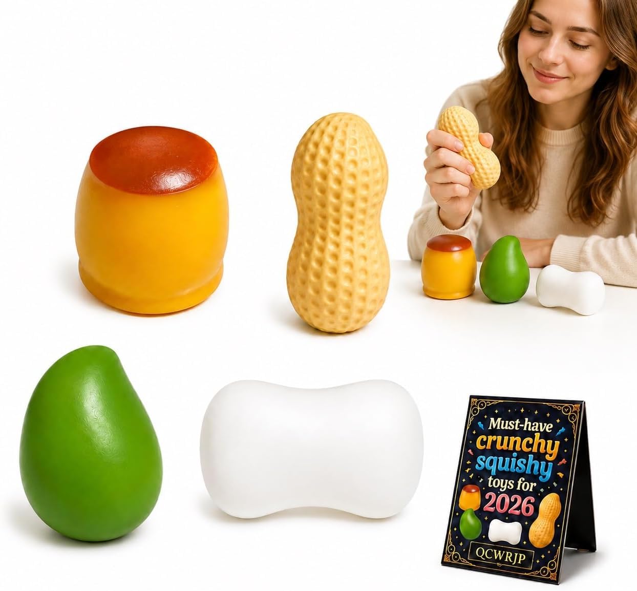 4PCS Crunchy Squishy Asmr Bead Filled, Crunchy Mango Peanut Soap Pudding Squishies, Slow Rising Squeeze Realistic Food Stress Ball Rebound Moldable Party Favor Gifts for Adults (4pcs)