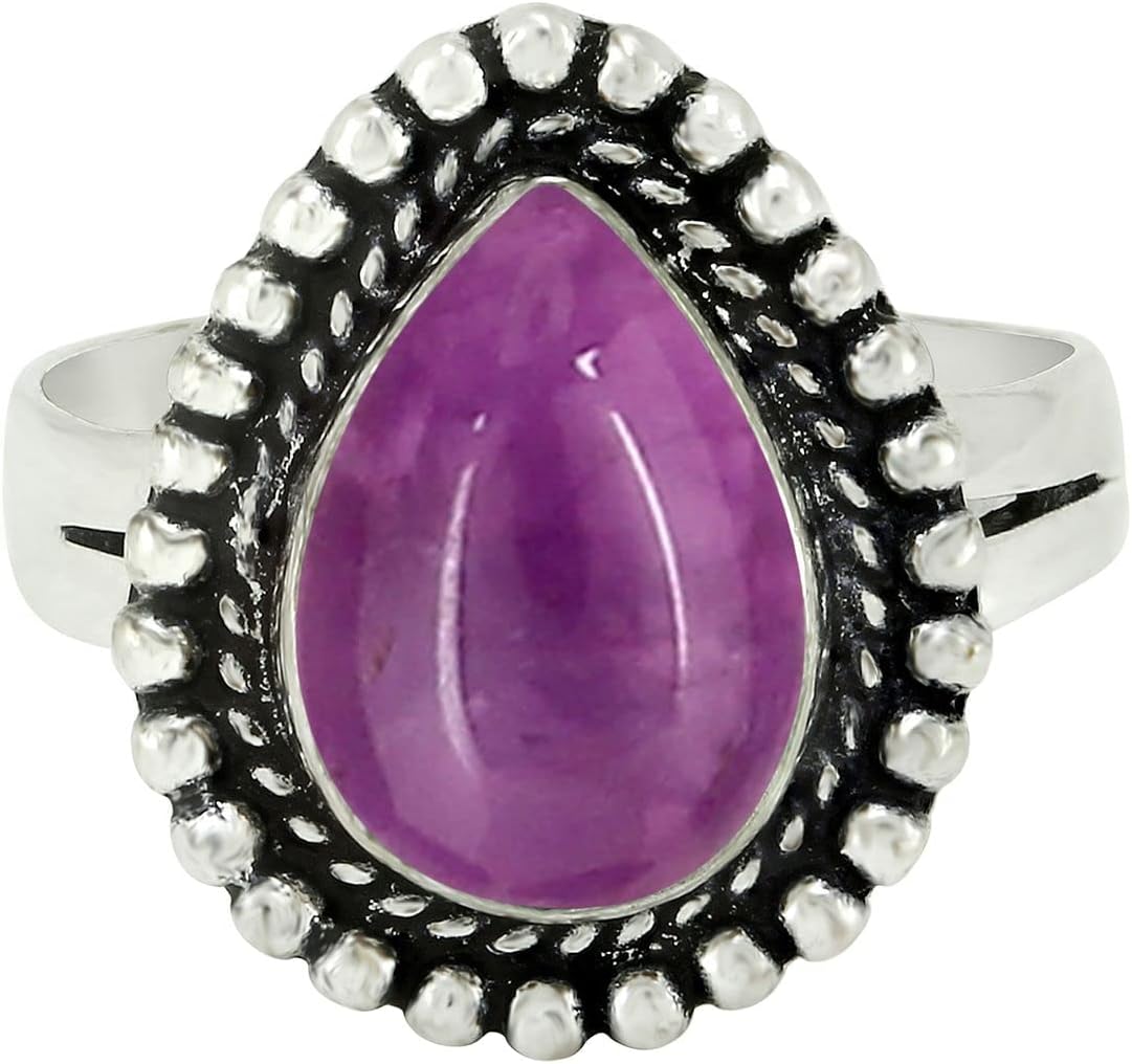 Natural Gemstone Pear Shape Handmade Statement Rings for Women - 925 Silver Plated Birthstone Vintage Style Promise Ring Jewelry - Perfect for Anniversaries Weddings Christmas New Year's - Image 2