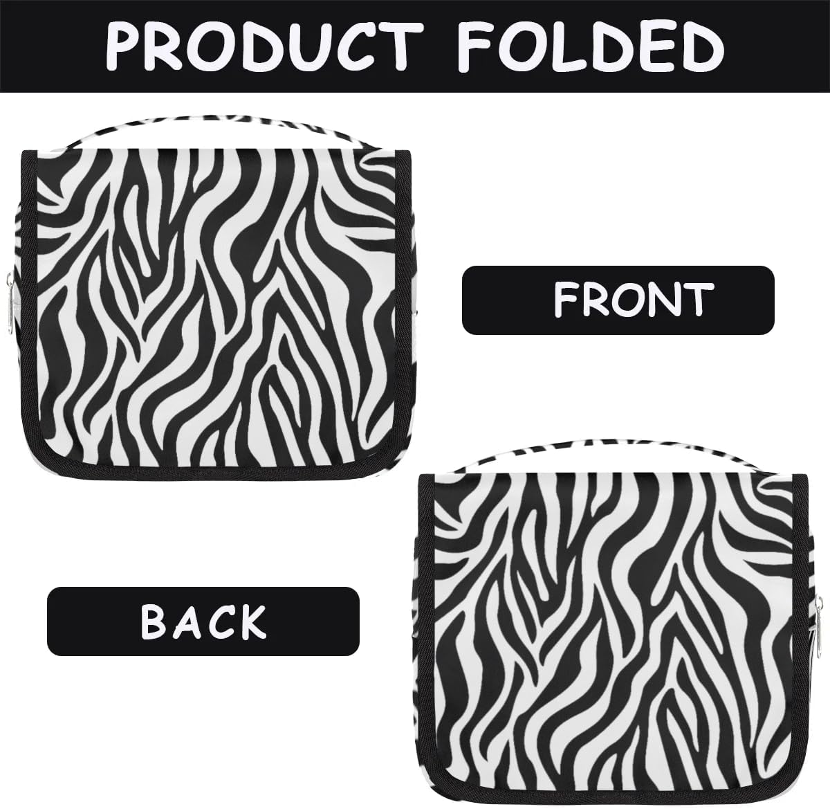Zebra Print Hanging Travel Toiletry Bag for Kids, Women Cosmetic Organizer Makeup Bag Pouch Men Shaving Dopp Kit Shower Bag With Sturdy Hook
