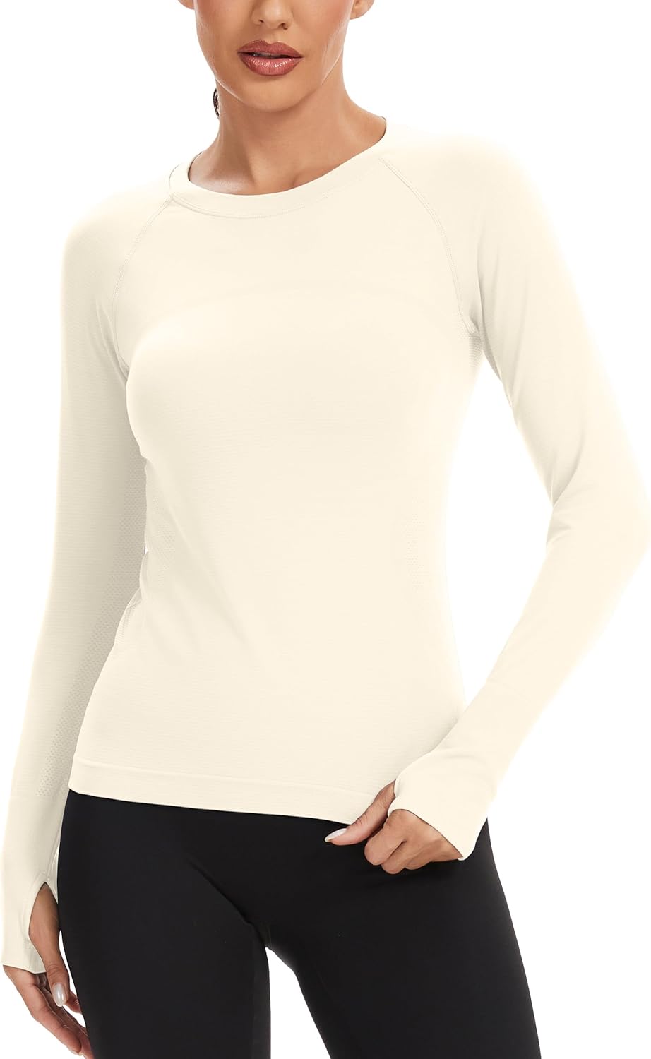 MathCat Workout Seamless Shirts for Women Long-Sleeved Yoga Running Breathable Thumb Holes Tops - Image 2