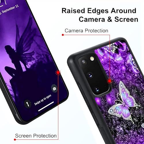 Miniatura 3 de OOK Diseños para Samsung Galaxy S20 Funda Glitter Púrpura Mariposa Nebulosa Diseño Espacio PC Duro+Soft TPU Bumper Antideslizante Ultra Delgada