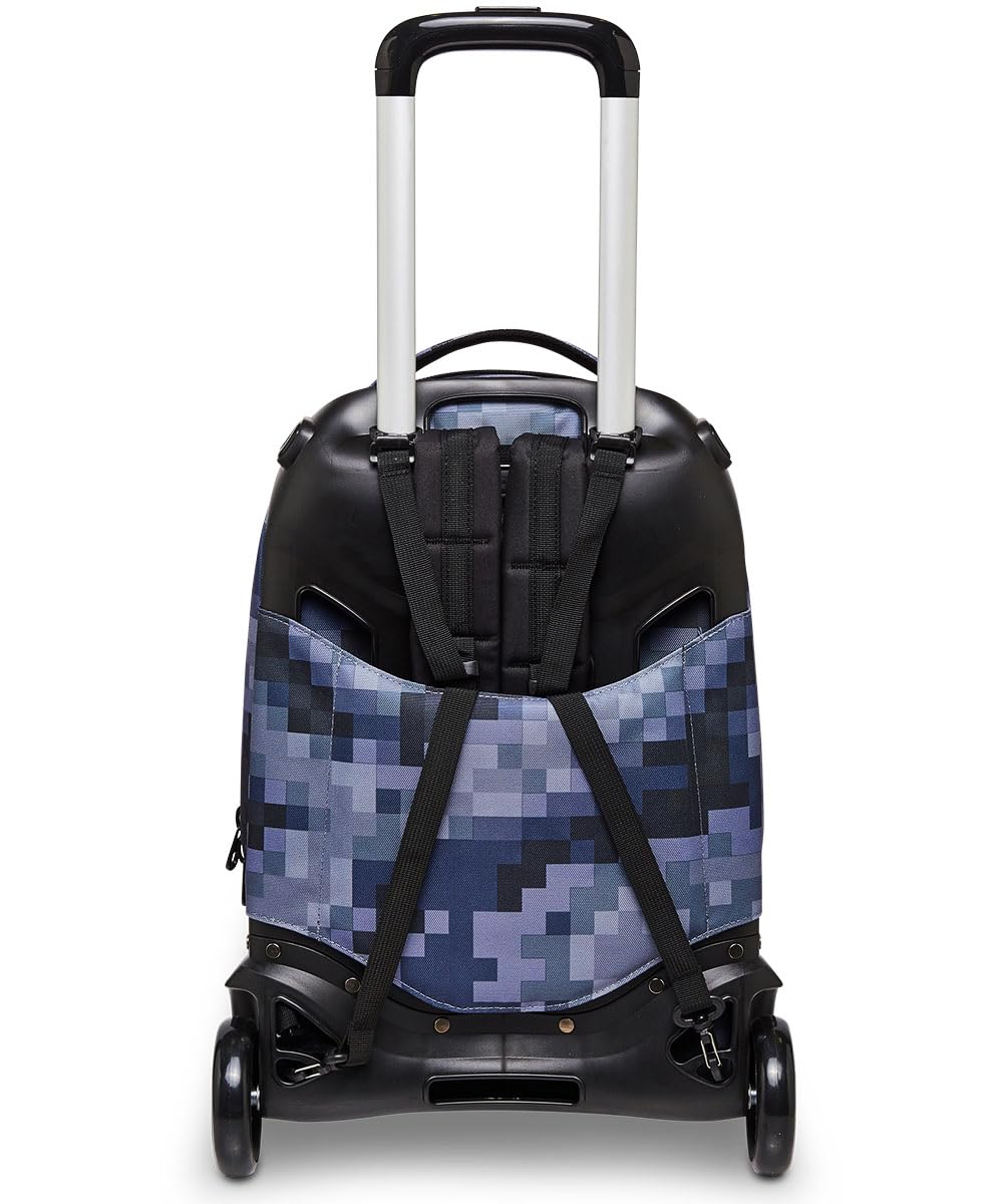 Invicta Trolley Scuola Sganciabile New Tech Fantasy, Blu, Pixel Camo Blue, 3 in 1, Triplo Uso, Zaino con Carrello Sganciabile e Tasca Porta PC, Zaini e Trolley, Scuola, Bambini e Ragazzi