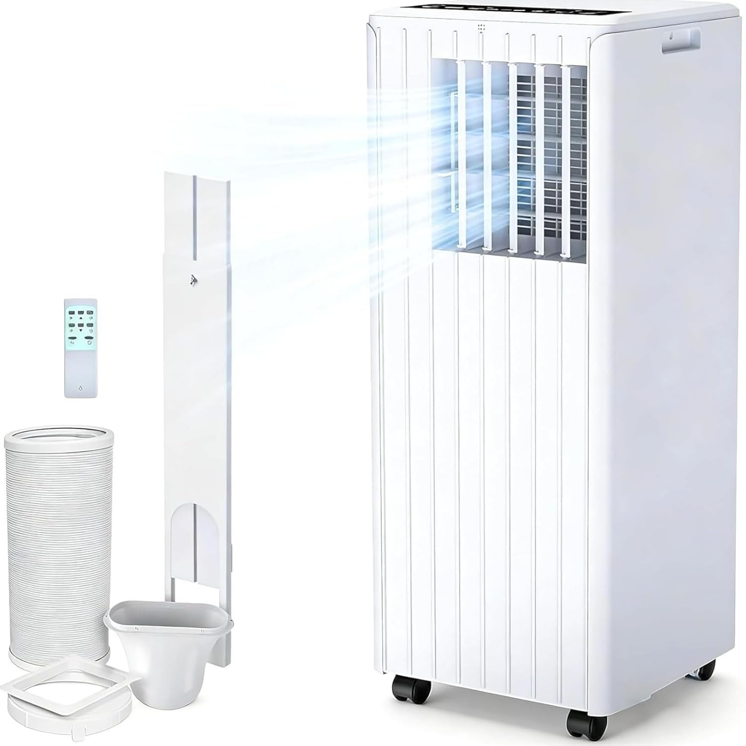 Thaookte White Portable Air Conditioner Silence, Cooling Fan Dehumidifier Mobile Air Conditioning Silent With 24 Hour Timer, Remote Control ＆ 2 Speed Ventilation (7000Btu-A)
