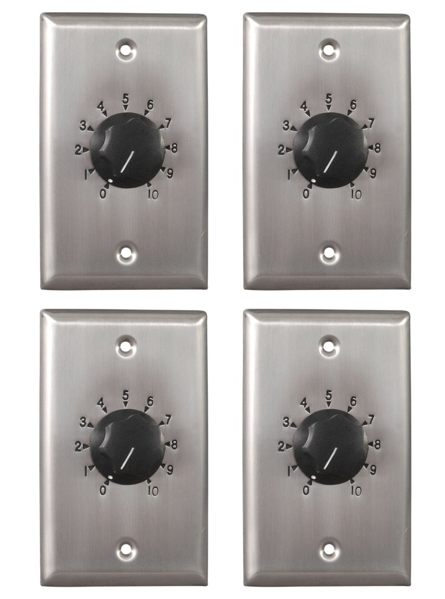 Atlas Sound AT10 10W Single Gang 70.7V Commercial Attenuator; 10 Attenuation Steps with Positive Off; Stainless Steel Wall Plate; 33 dB Attenuation;