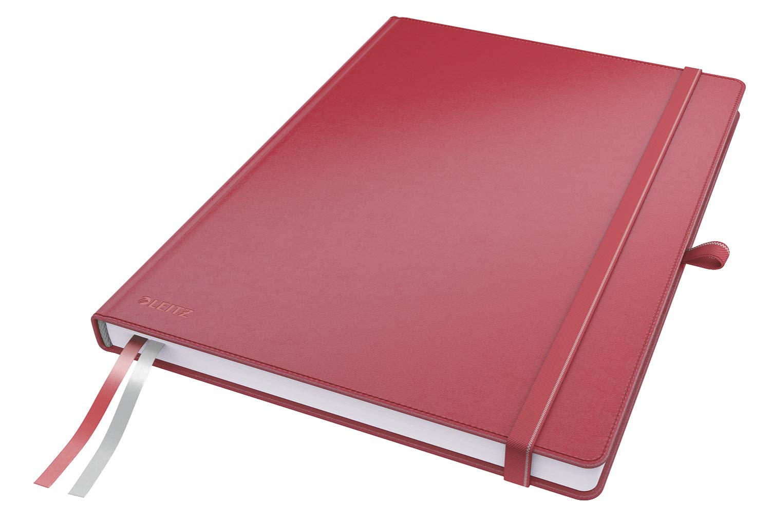 Leitz Cahier de qualité Complete A4 ligné, 160 pages, 80 feuilles, couverture rigide haute qualité, papier 100 g/​m² certifié FSC, fermeture, marque-​page, passant pour stylo, rouge, 44720025
