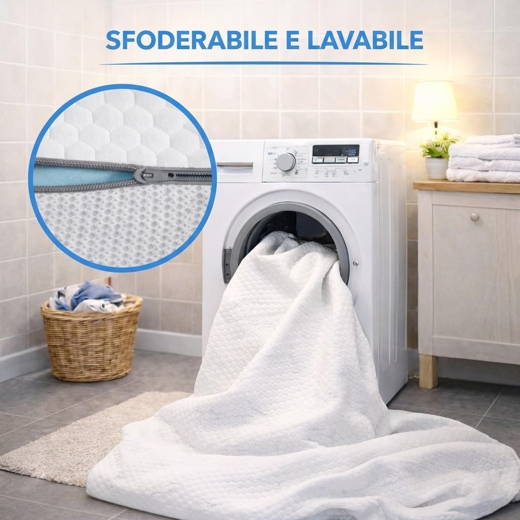 Nuvole di Sonno Topper Serenity Matrimoniale 160x190 Ortopedico in Memory Foam Alto 6cm 7 Zone, Materasso Correttore, Elastici Regolabili, Sfoderabile, Made in Italy, Disp.Medico Detraibile n.2781798