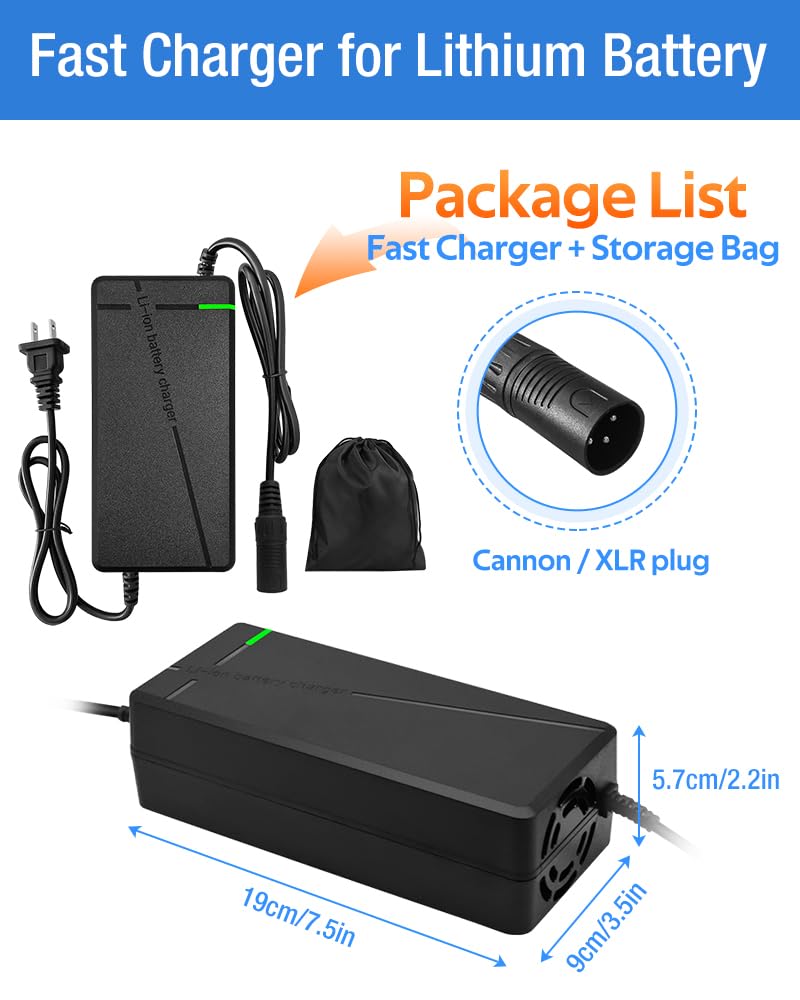 84V 5A Fast Charger with Cannon/XLR Plug for 72V Lithium Battery, 72V Charger with Cooling System (Cannon/XLR plug-5A)