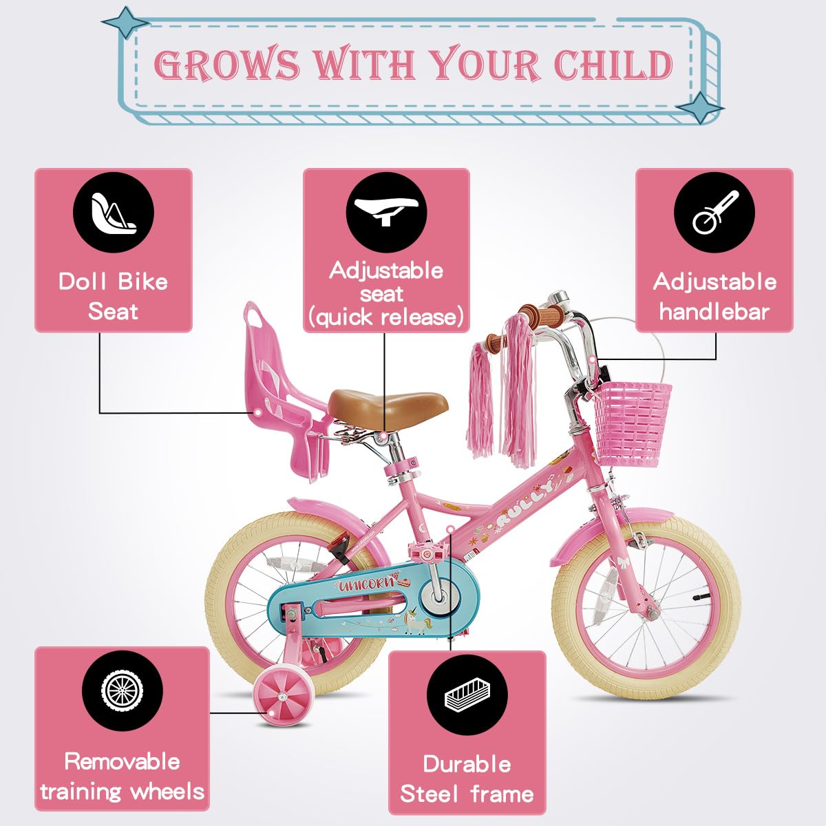 RULLY Daisy Kids Bike For Girls Ages 2-9 Years, 12 Martinique - Main Image