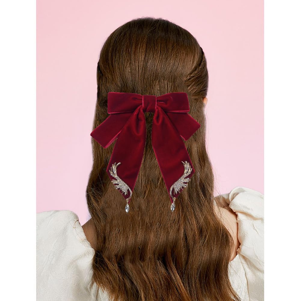 JKQBUX Versailles series Baroque Retro Velvet Ribbon Bow Barrettes Hair Clip Hair Bow Clip Hair Accessories for Women Girl Wedding Party Christmas - Image 3