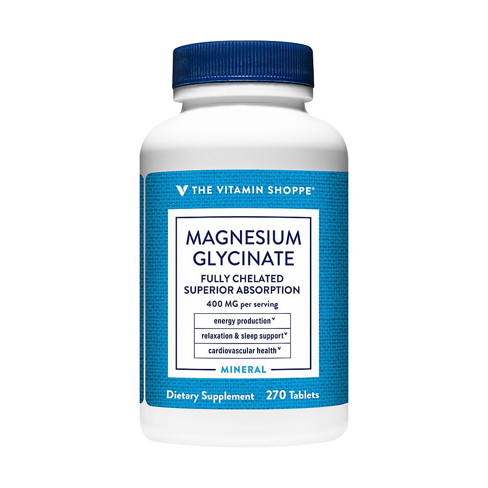 The Vitamin Shoppe Brand Magnesium Glycinate 400 MG, 270 Tablets 90 Servings Tablets