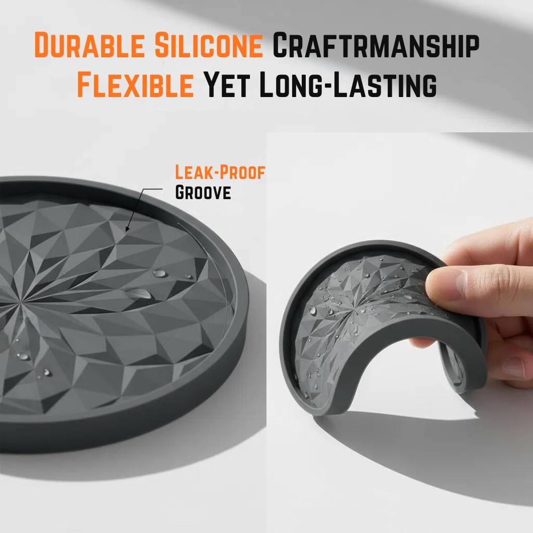 Sottobicchieri in Silicone con Supporto, Set da 6 Pezzi in Grigio, Antiscivolo e Resistenti al Calore, Lavabili in Lavastoviglie – Per Bevande, Caffè, Tazze, Cucina, Bar e Soggiorno, Protezione Tavolo