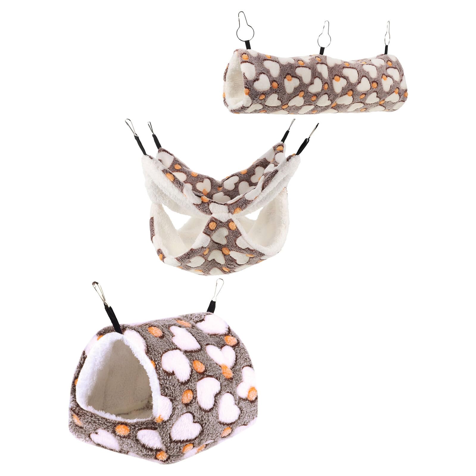 FRCOLOR 3pezzi Letto per Criceti Sospeso Tunnel di Peluche per Topi Nascondiglio per Piccoli Animali Kit di Accessori per Furetti e Criceti Casa Calda per Animali Domestici