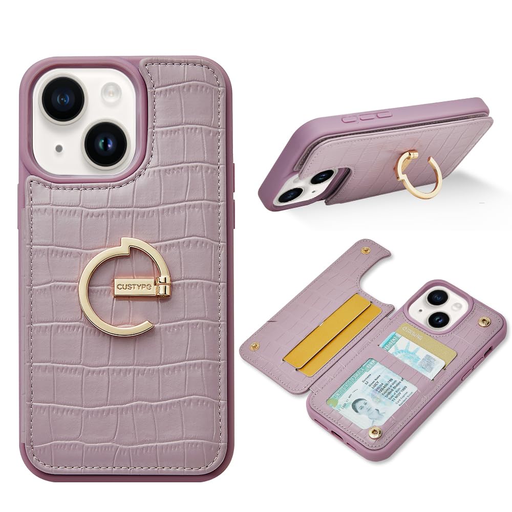 CUSTYPE for iPhone 6.1inch Wallet Case with Card Holder,Ring Holder Kickstand,PU Leather Case with Snap Button Card Slots Case for iPhone 6.1"-Purple