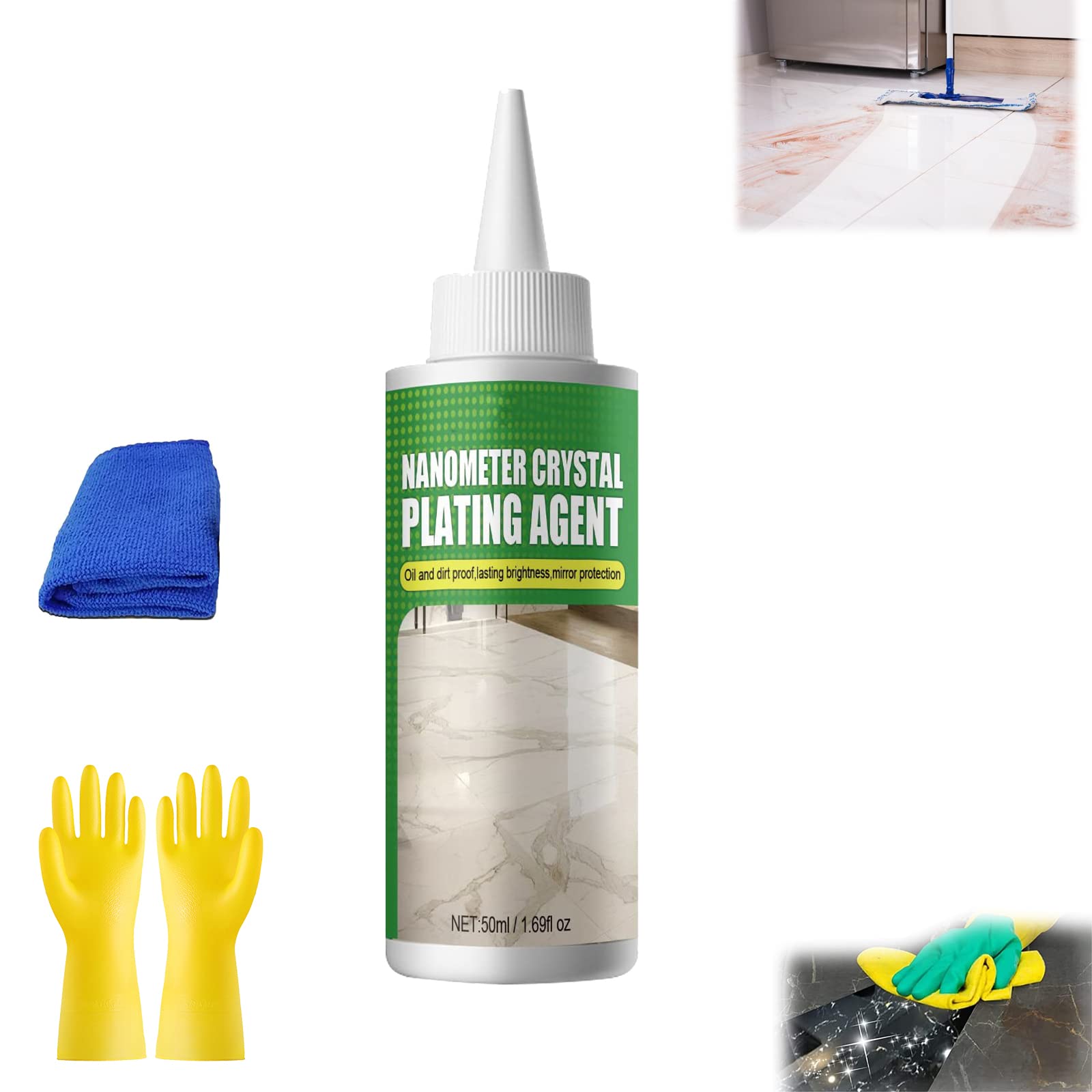 Qosneoun Nano Crystal Coating Agent for Tile & Furniture, Stone & Marble Nano Crystal-Plating Agent, Marble Cleaner & Polish, 50ml