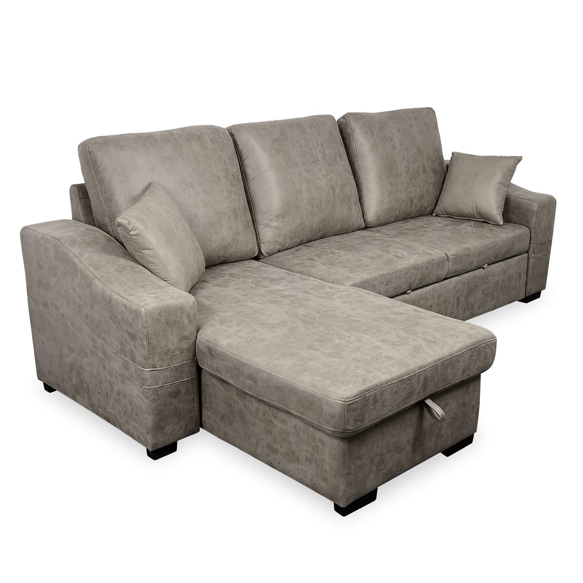 Somnia Descanso - Chaise Longue Reversible Sofá Cama con Arcón de Almacenaje Modelo Rin, Diseño Moderno, Práctico y Funcional, con Reposabrazos y Cojines Decorativos, Color Gris