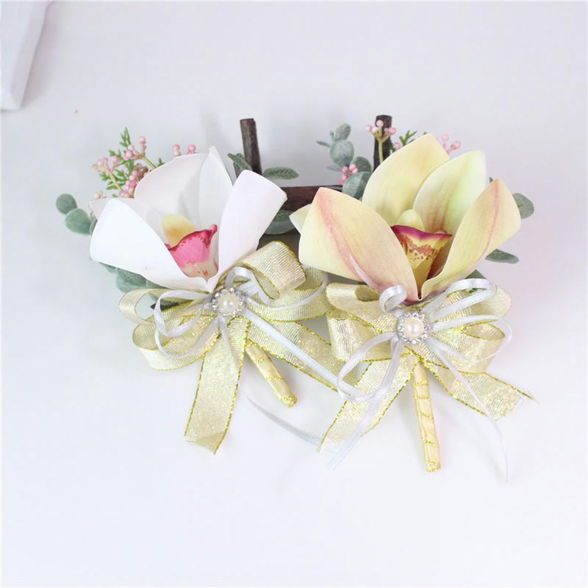 braccialetti per petto, fiori per polso, Blu Bianco Polso Fiore Corsage Accessorio da Sposa Nuziale Damigella d'Onore Fatto a Mano Fiore Artificiale Bracciale Corpetti (Colore : F-Corsage) ( Color : F