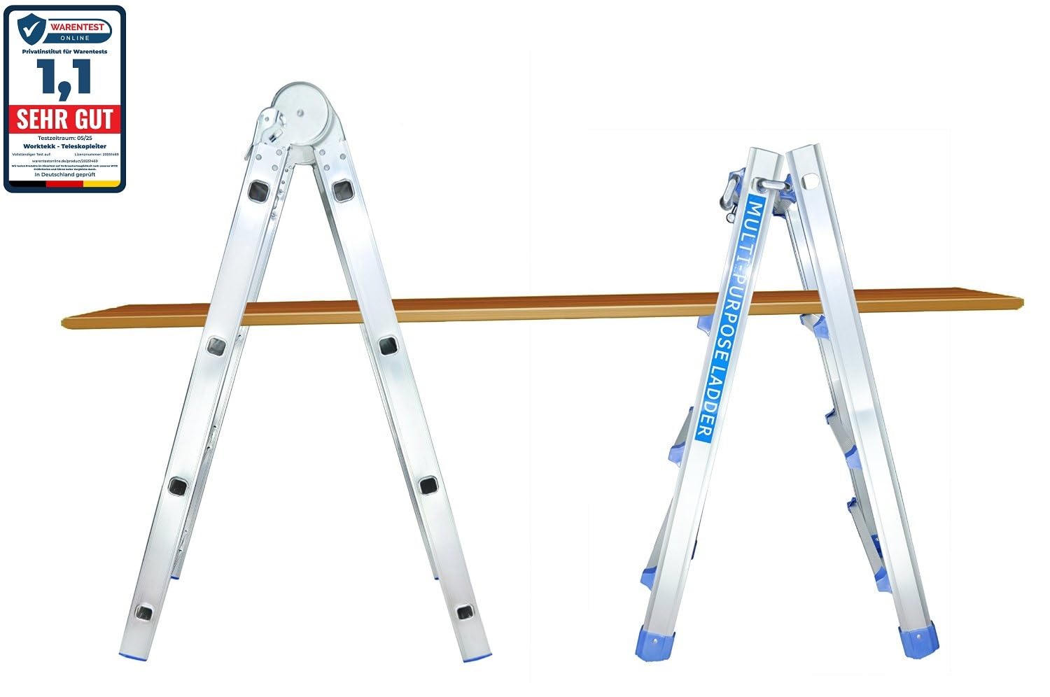 NAIZY Telescopische ladder, 1,7 m 2 m ladder, uittrekbaar, aluminium vouwladder, antislip A-frame, uittrekbare ladder, 6 7 sporten, multifunctionele ladder, aluminium ladder, tot 150 kg