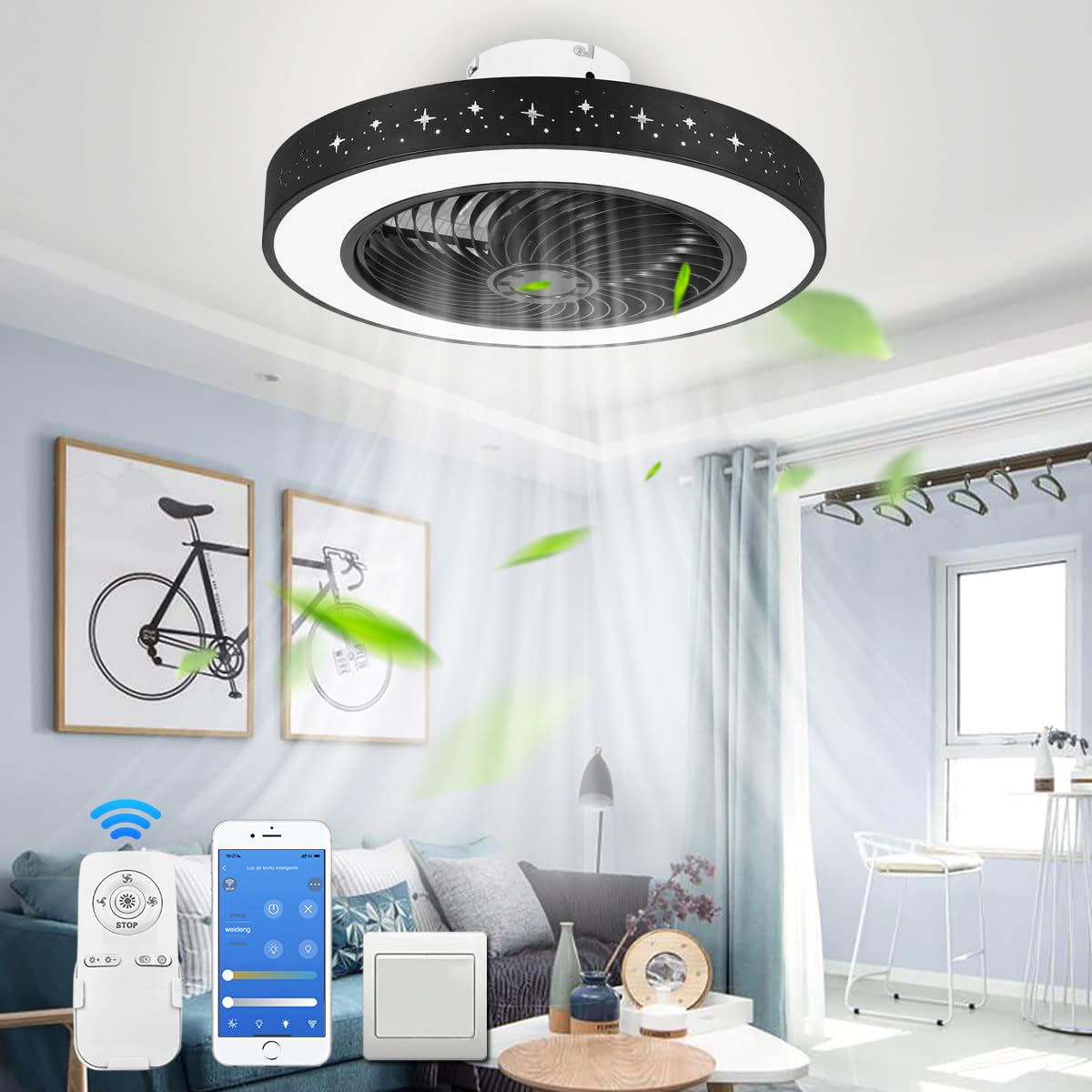 Ventilador De Techo Con Luz LED – 55 Cm, 6 Velocidades, Control Por App Y Mando, Modo Verano/invierno