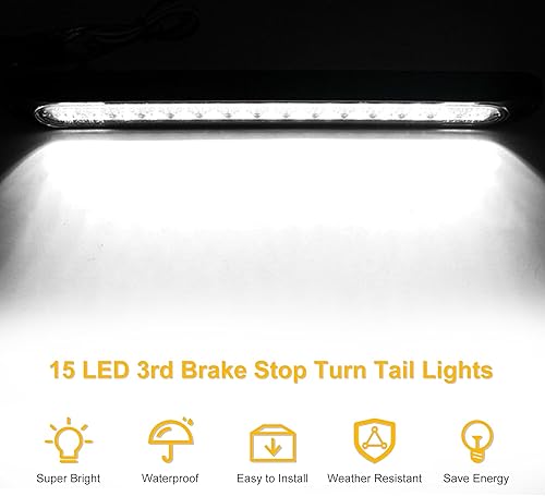 Miniatura 6 de 2 unids blanco 15 LEDs barra de luz trasera de freno de remolque LED luces de remolque impermeable señal de parada luces traseras luces de