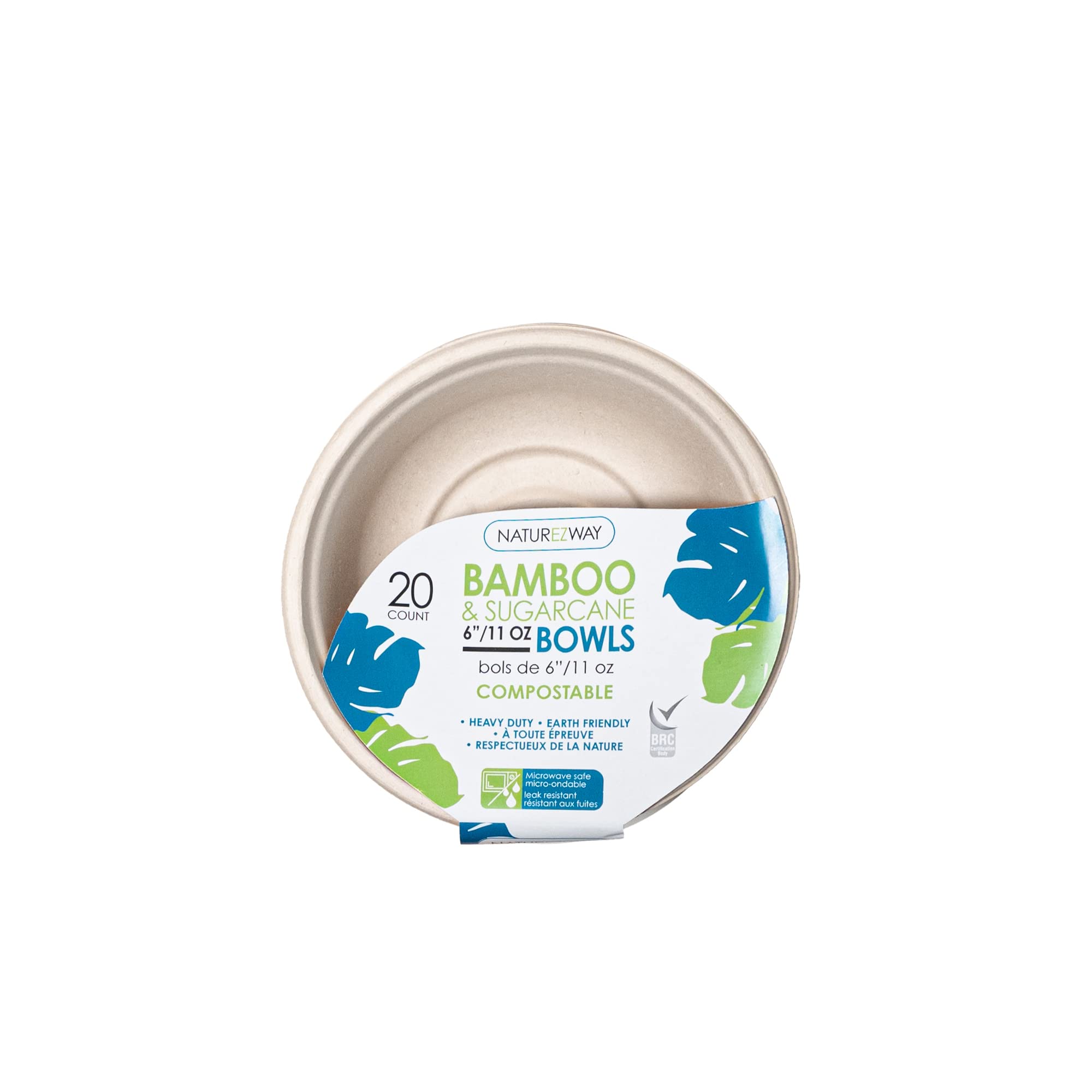 NATUREZWAY Bamboo & Sugarcane Bowl 6 Inch, 20 CT