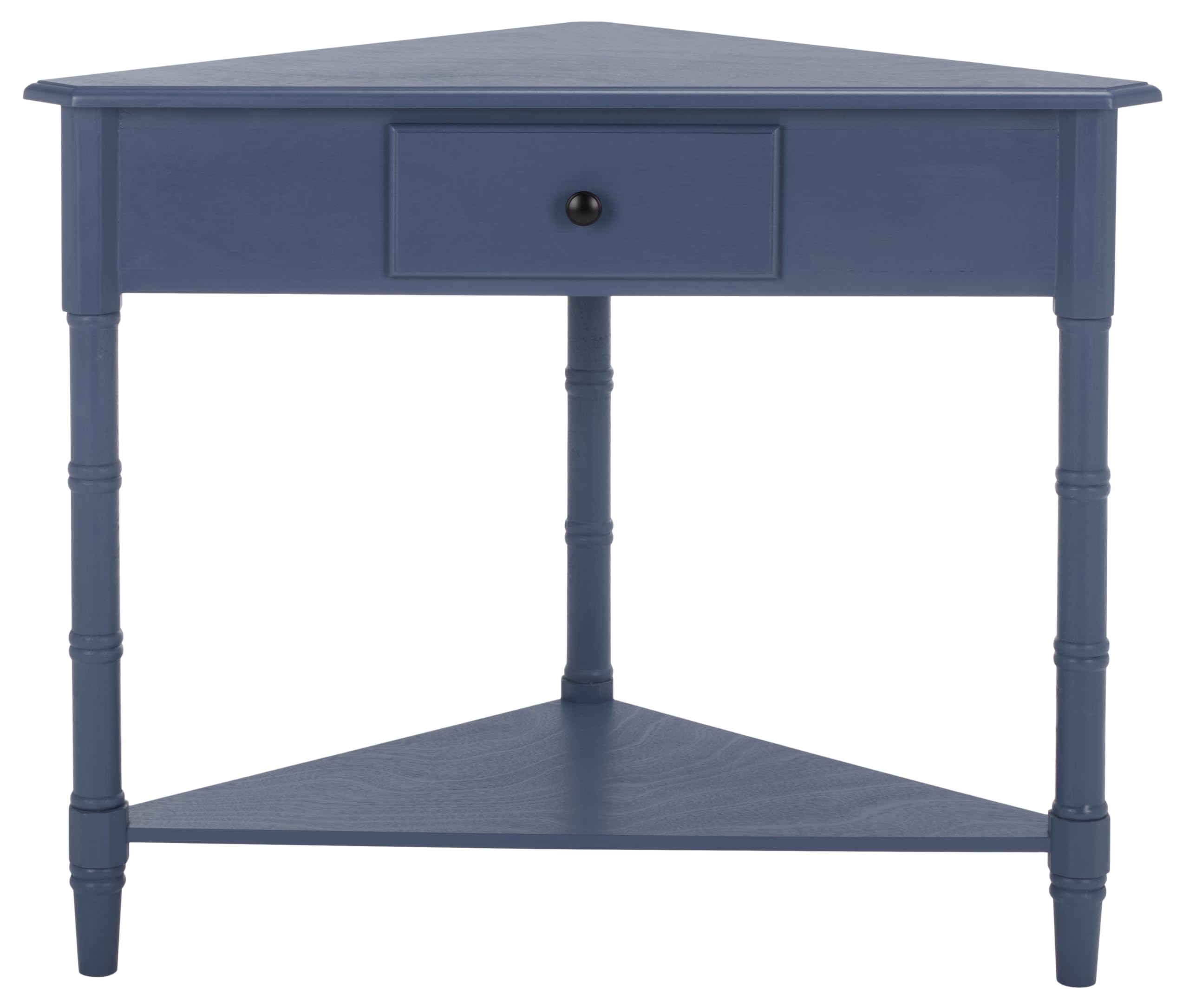 SAFAVIEH Home Collection – Gomez Blue Corner Table, 1-Drawer Space-Saving Triangle Accent Table, Classic Turned-Leg Design (AMH5709H)