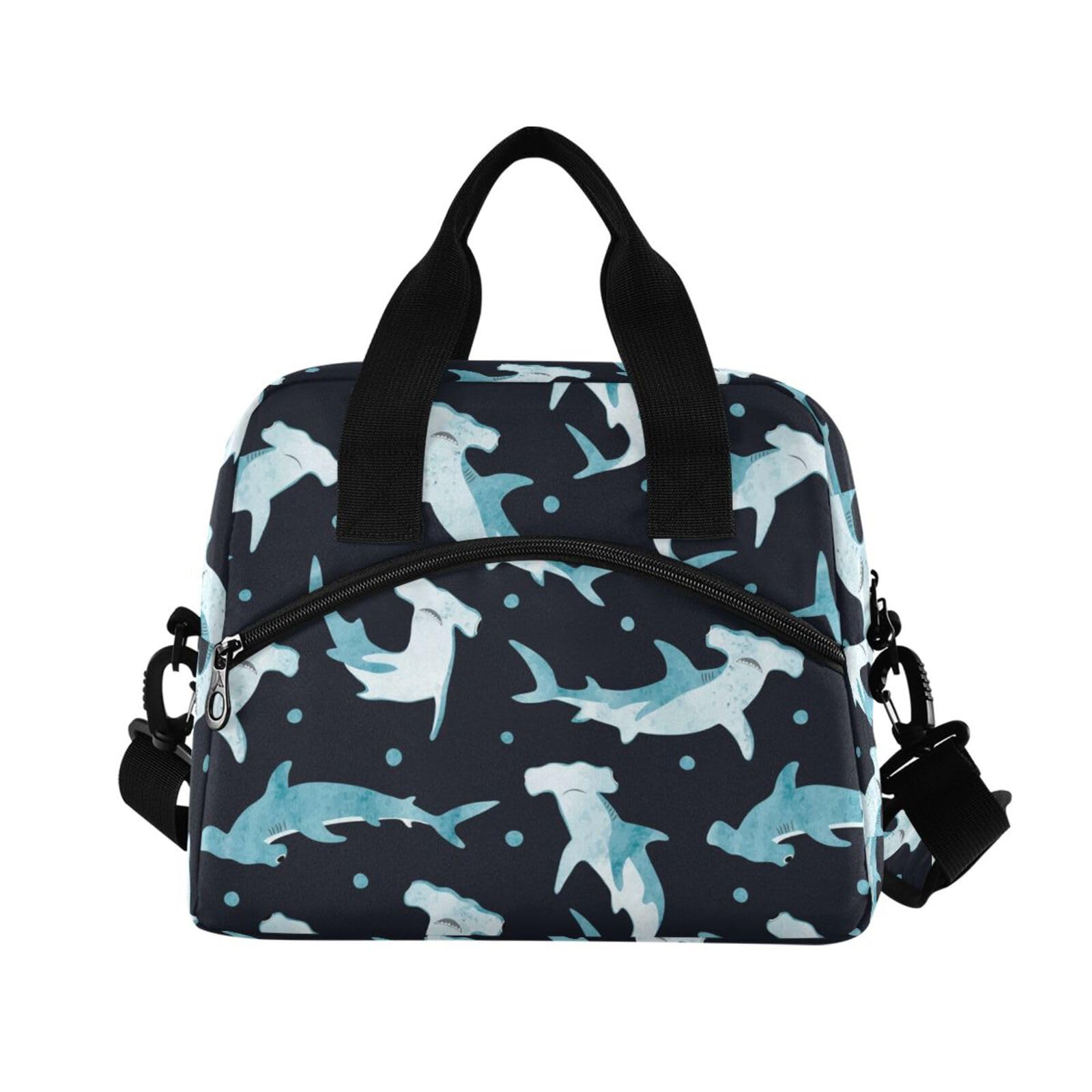 PJGINUIUA Lunch Bag for Women Men Lunchbox Organizer, Hammerhead Shark Leakproof Lunch Cooler Tote with Shoulder Strap for Kids Adult Insulated