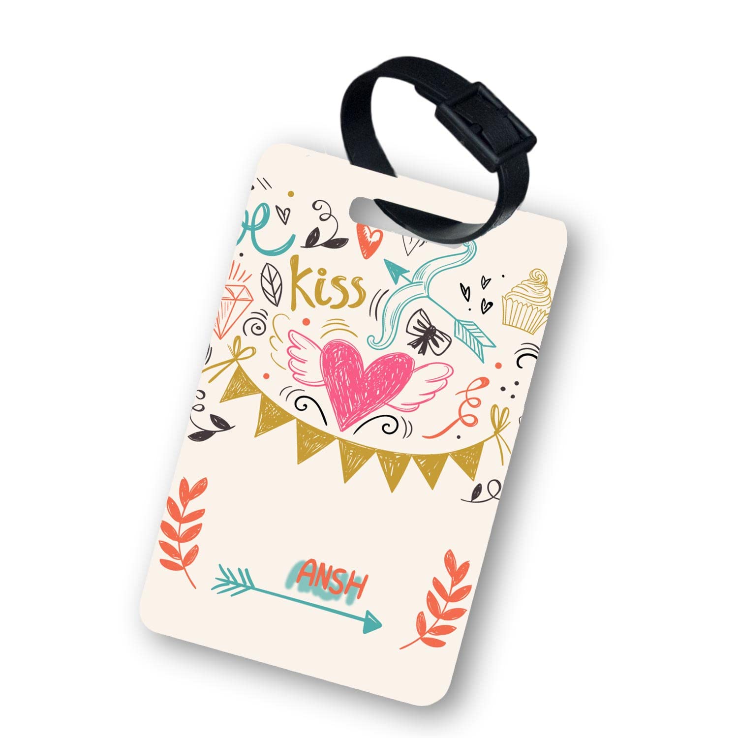 Mom's Charm - Kiss, Love and Heart - Luggage Tag - Personalize with Name - MDF Material - 2.5 * 3.75 inches - Multi Color - Single side print for kids and adults - any design possible