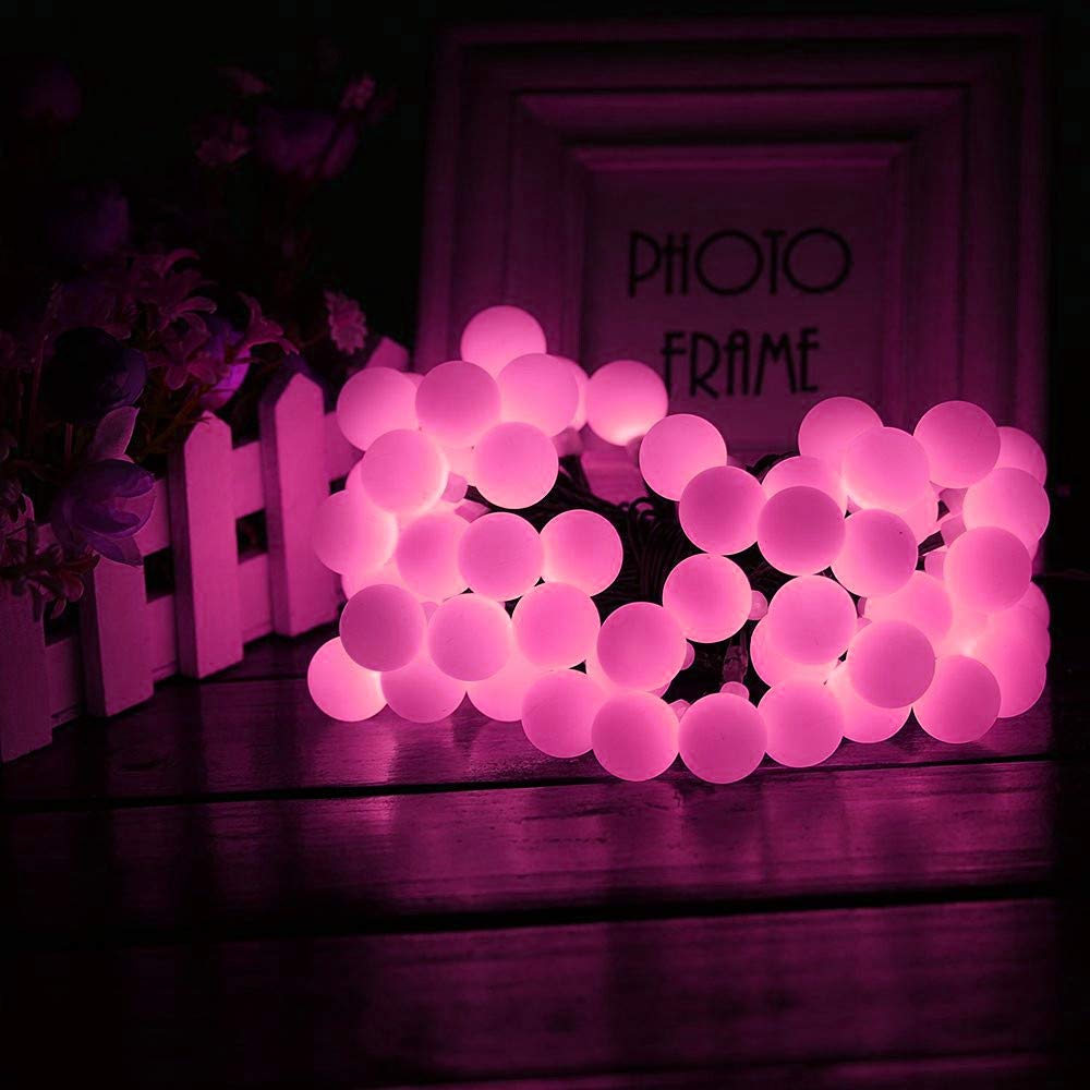 Solarne lampki świetlne, 100 kulek LED, 17 m, łańcuch świetlny solarny, mini kulka, dekoracyjne światła, 8 trybów, wodoodporne, świąteczne łańcuchy z ziemi, do wewnątrz, na zewnątrz, do ogrodu, na patio, Boże Narodzenie, różowe