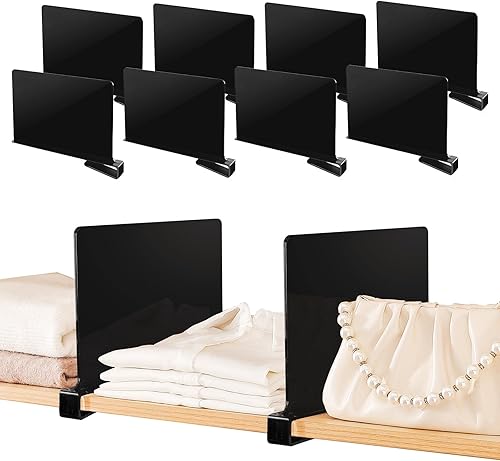 Sclvdi Separadores de estantes acrílicos, 8 piezas de organizadores de estantes para ropa, bolsos, libros en despensa, dormitorio y cocina,