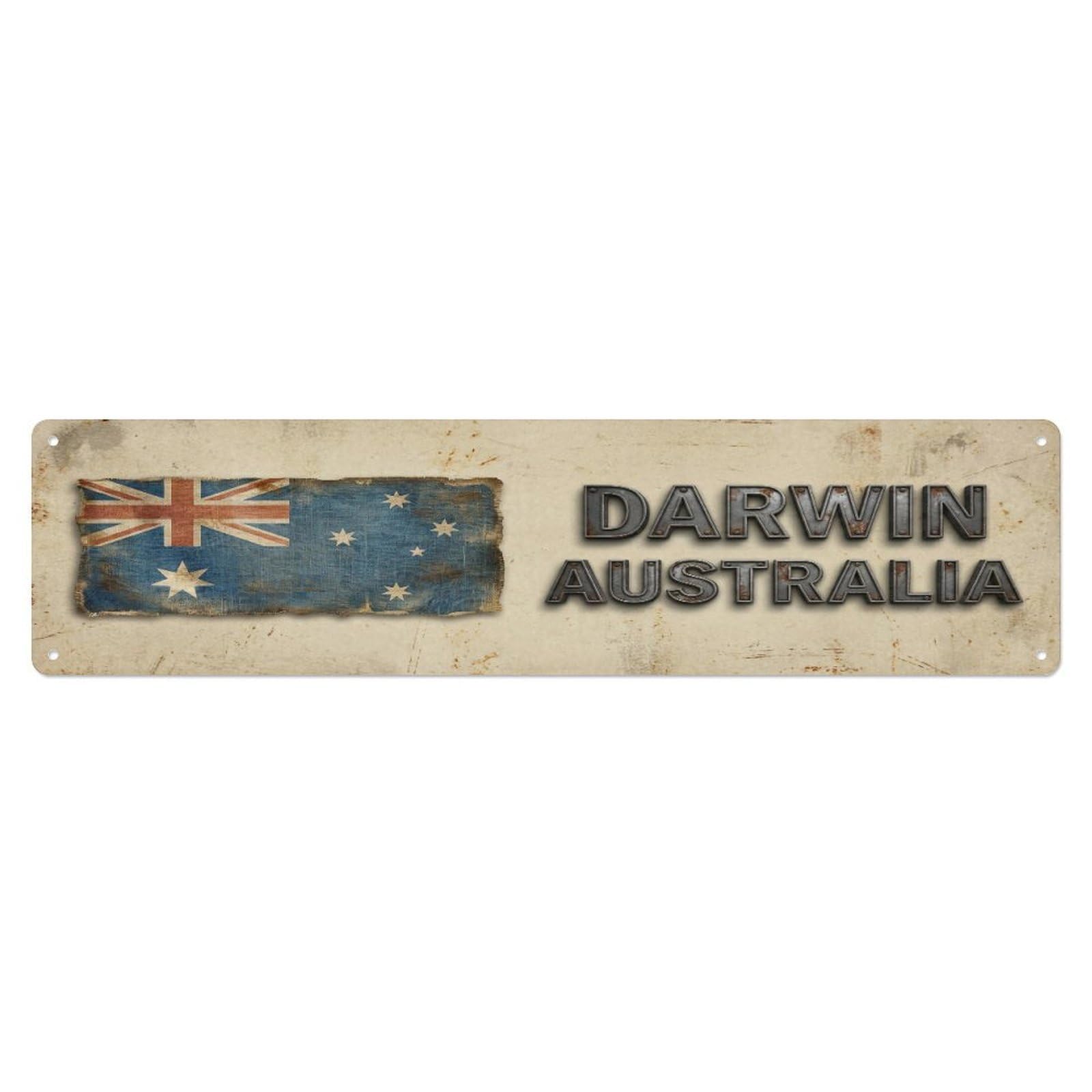 Okahys 4X16inch(10X40cm) Vintage Darwin Australia Flag Decor Rustic Travel Metal Tin Sign
