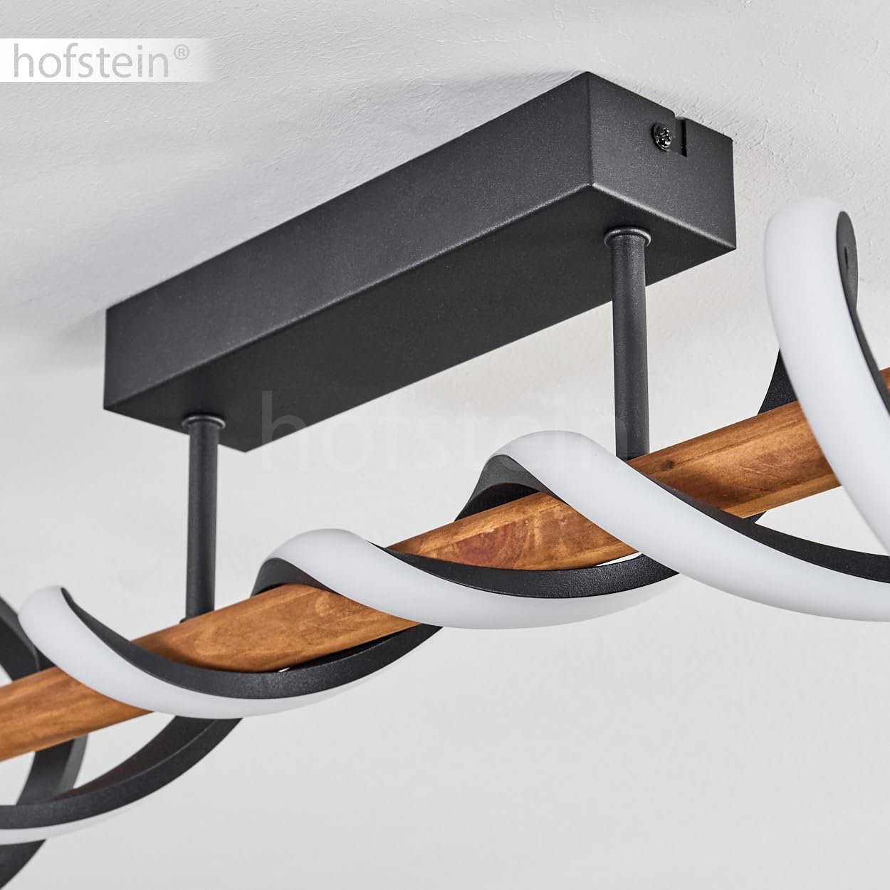 HOFSTEIN LED Deckenleuchte Alvarim, dimmbare Deckenlampe aus Metall/Holz/Kunststoff in Schwarz/Natur/Weiß, moderne Leuchte mit Holzstab, dimmbar über Lichtschalter, 38 Watt, 5200 Lumen, 3000 Kelvin