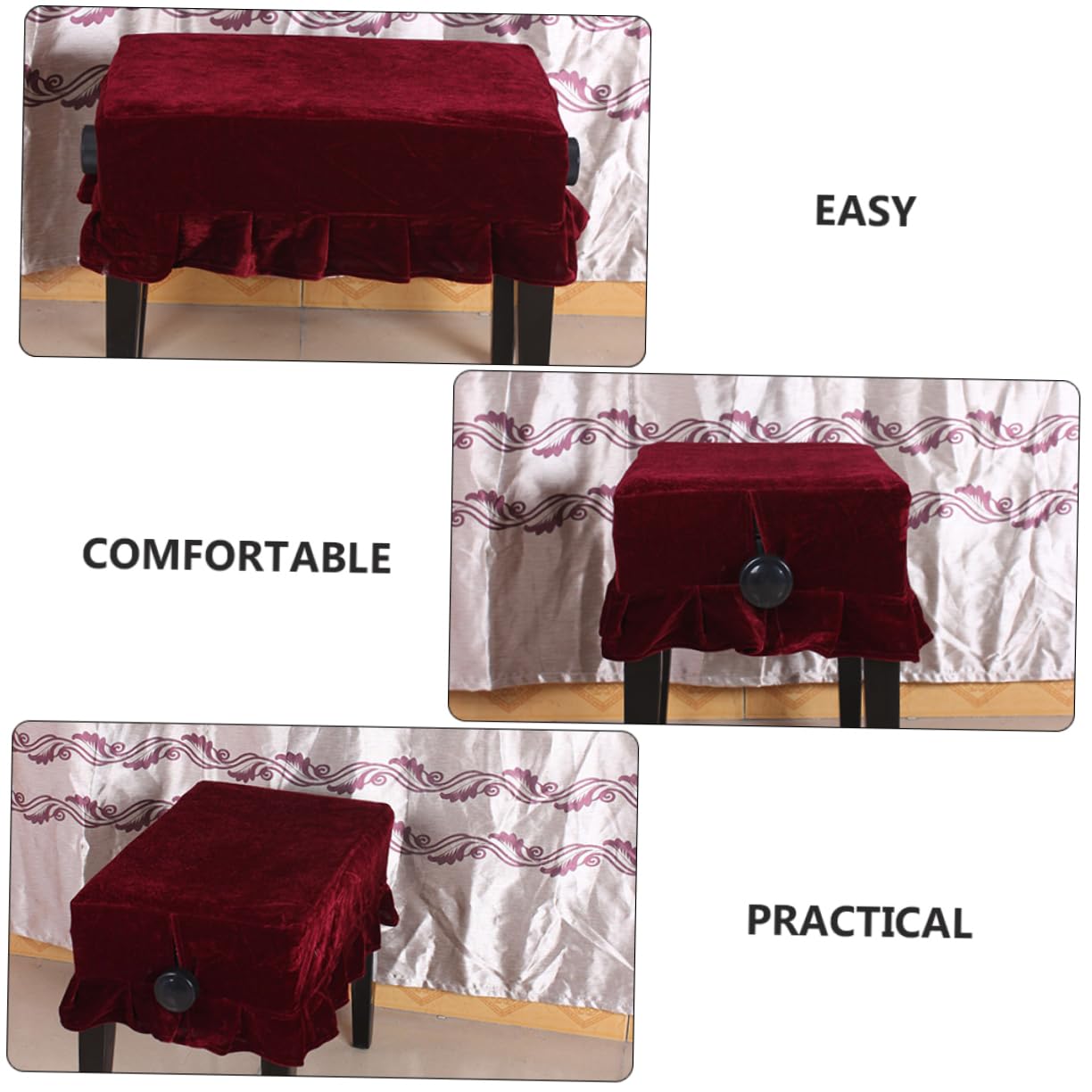 Holibanna Coprisgabello in Velluto Pluche Rosso Scuro per Pianoforte Comodo e Facile da Smontare, per Sgabello Singolo in Hotel o Centro Commerciale