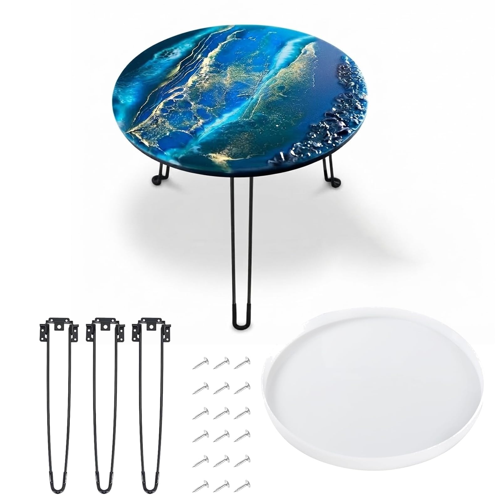 Molde Grande de Silicona para Mesa de Resina Epoxi 50 cm con 3 Patas Plegables de 42 cm, Moldes de Resina para Hacer Mesas DIY, Mesa Río, Escritorio y Decoración de Hoga