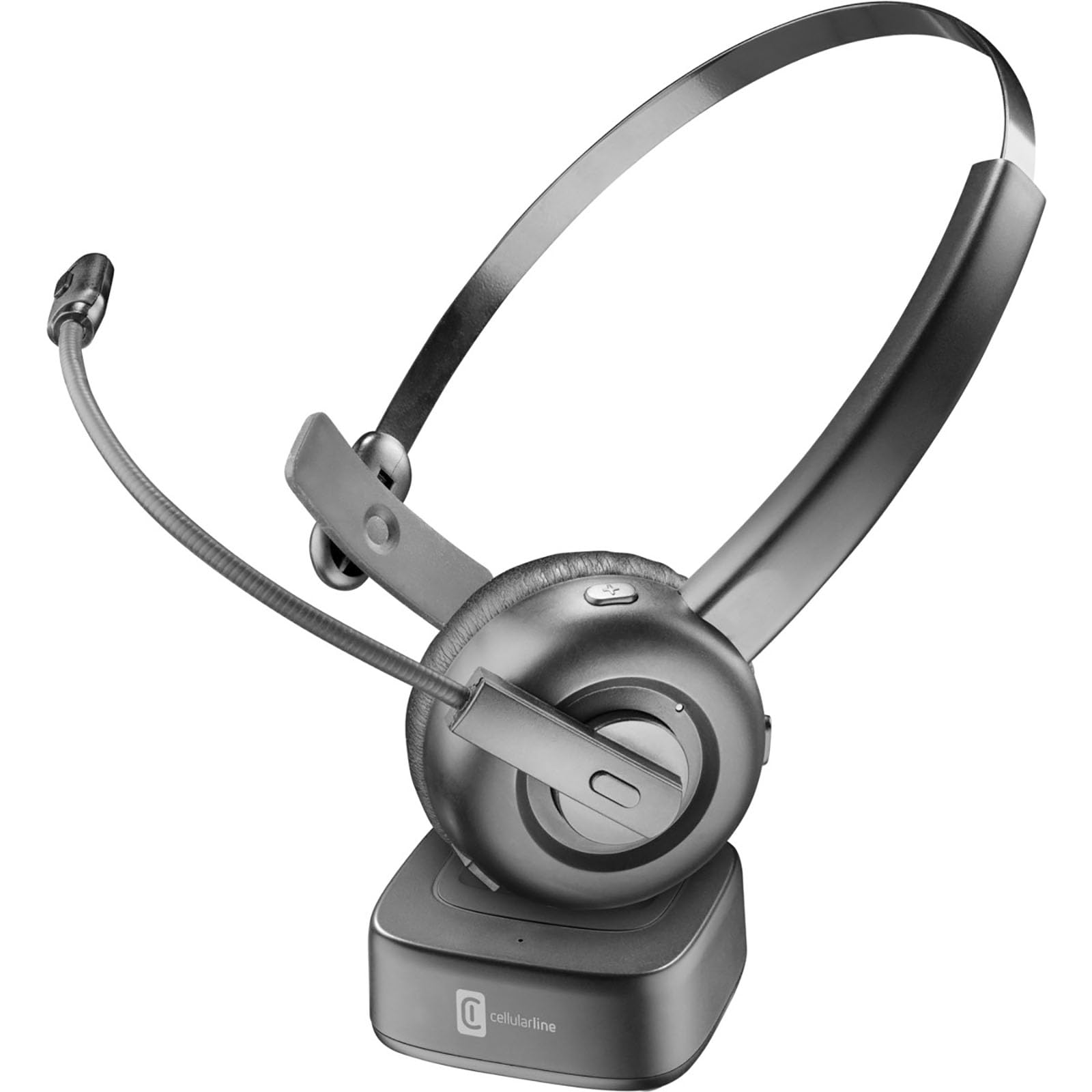 cellularline - Home Office - React - Cuffia Mono Bluetooth con Supporto Di Ricarica.