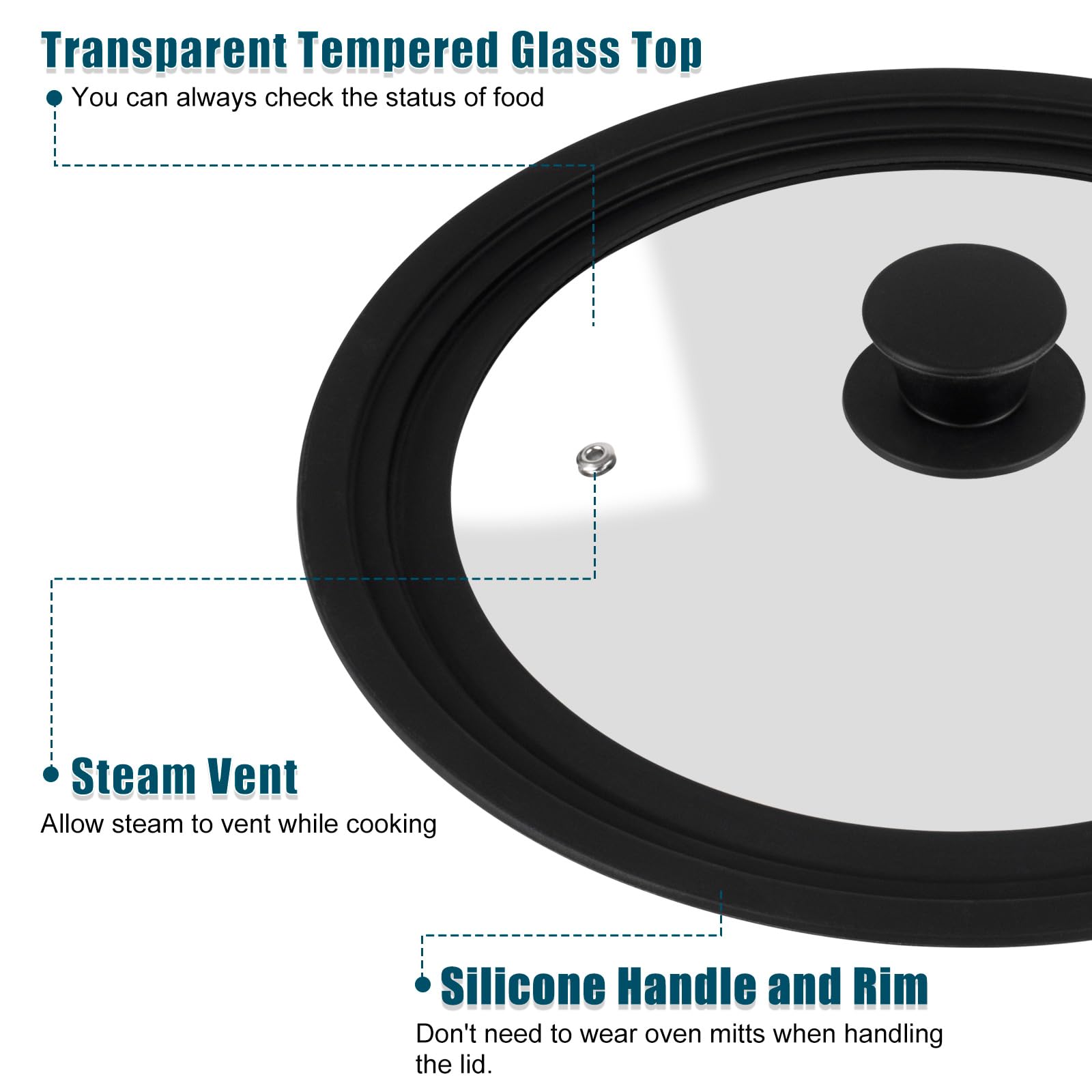 Universal Silicone Lid for Frying Pans Pots and Skillets, Tempered Glass Pan Lid with Heat Resistant Silicone Rim - Image 3