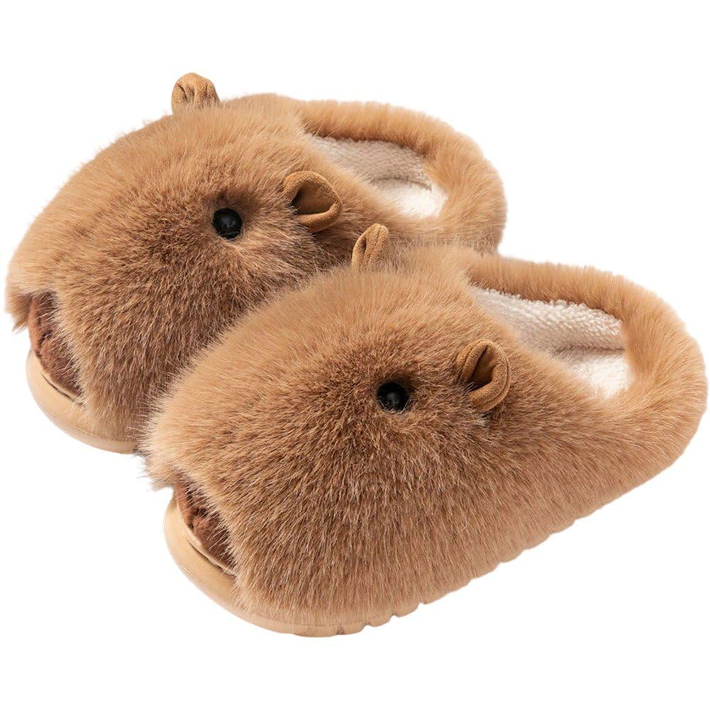 Ppmter Women's Khaki Cartoon Capybara Slippers Non Slip Plush Slippers Winter Warm Slippers Breathable Household Slippers Indoor Shoes For
