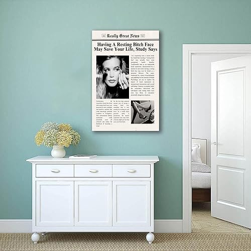 Miniatura 4 de Ureyo Lienzo vintage funky para pared, póster con citas inspiradoras de chicas modernas, periódicos en blanco y negro, carrito de discoteca,