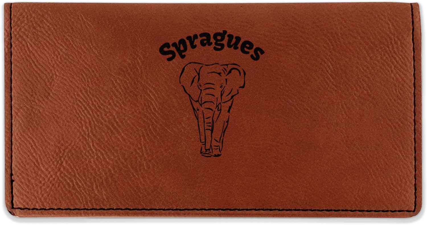 RNK Shops Personalized Elephant Leatherette Checkbook Holder - Single Sided