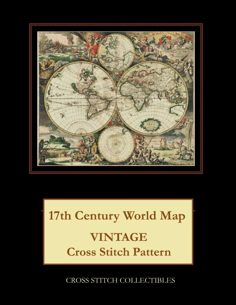 17th Century World Map: Vintage Cross Stitch