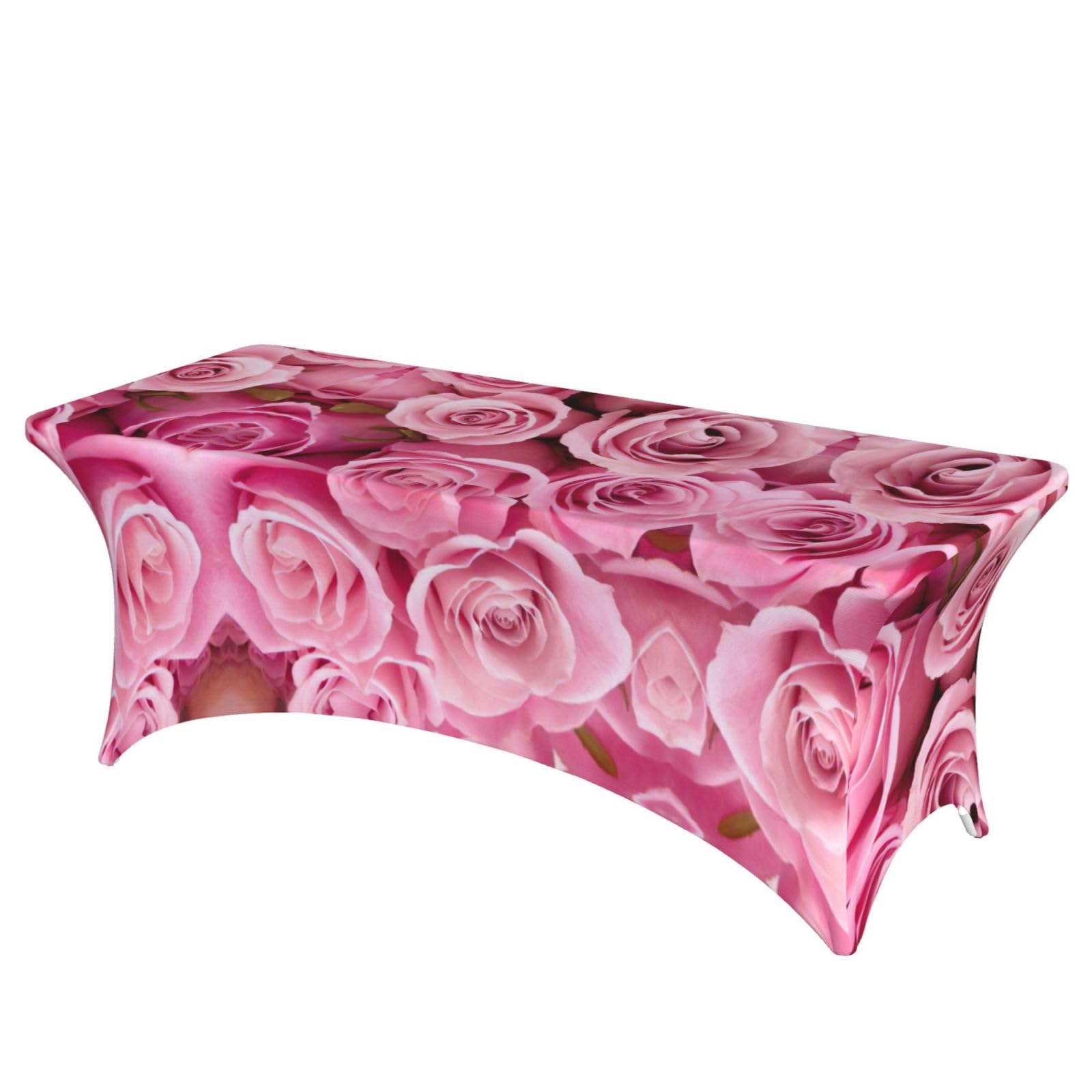 Nappe extensible en élasthanne anti-pli motif rose rose pour buffet de fête