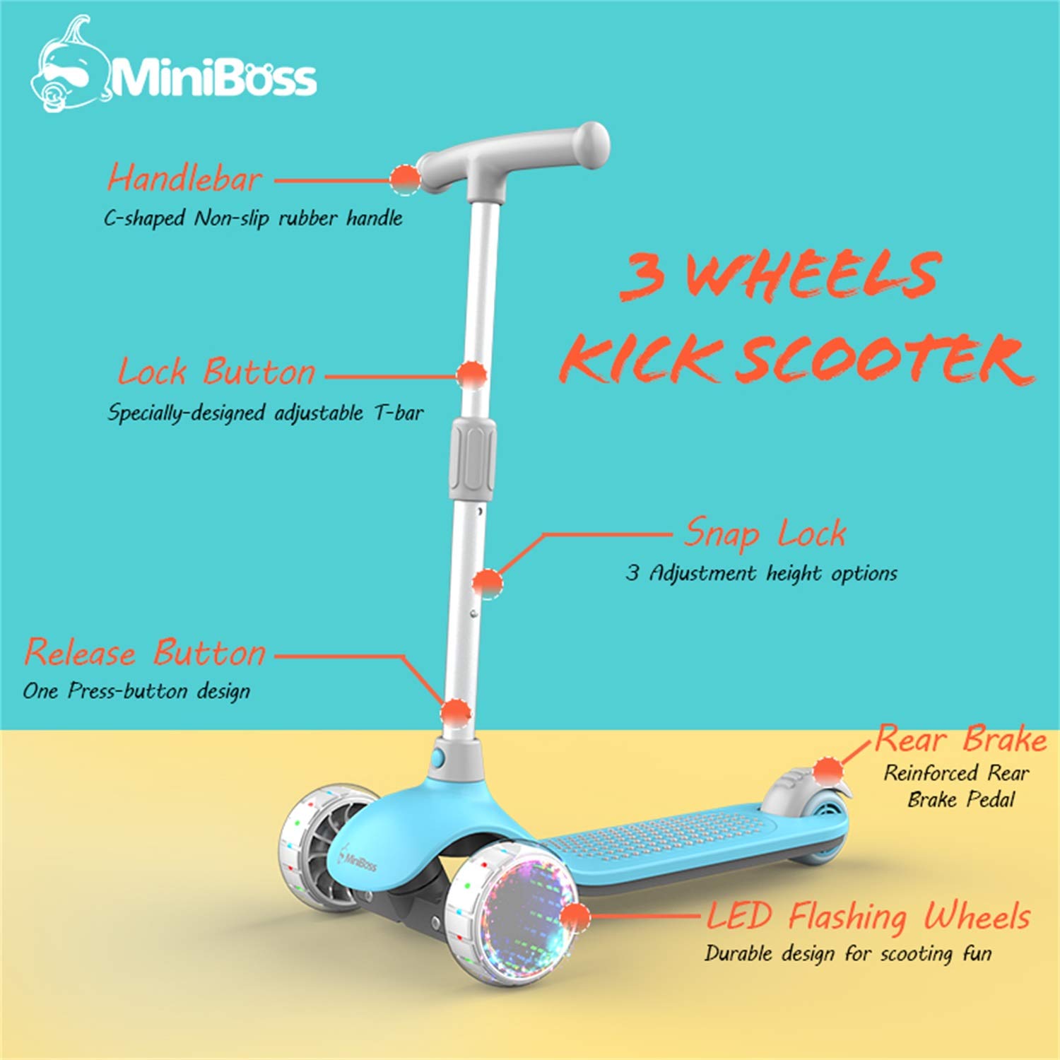Buy MiniBoss Kick Scooter for Kids, 3 Wheels Kids Scooter with