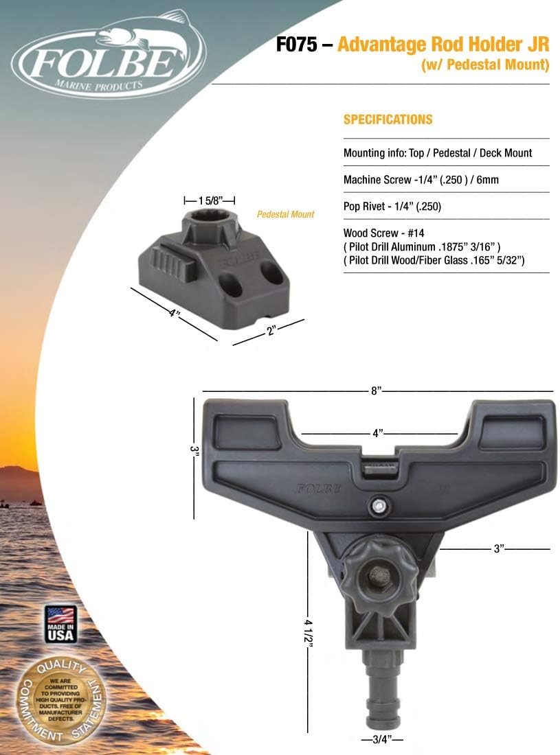 Folbe F075 - Advantage JR Fishing Rod Holder with Pedestal (Top Deck) Mount