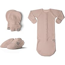 goumikids Viscose Made from Organic Cotton Rose 0-3 Month Bundle Gown, Boots & Mittens 3 Piece Set
