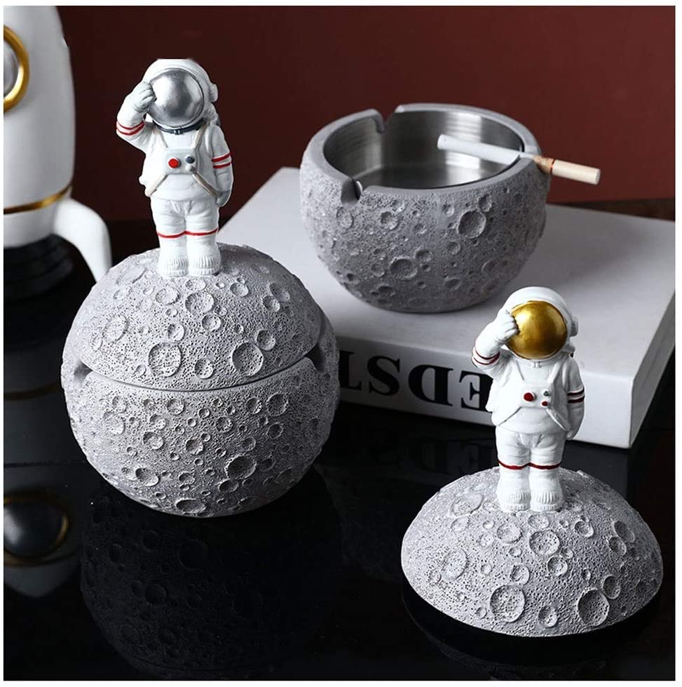 Posacenere Portacenere Posacenere for sigaretta Moon, posacenere in resina antivento con coperchio e rivestimento, for uso interno o esterno, patio, ufficio, casa Posacenere Da Tavolo(B)