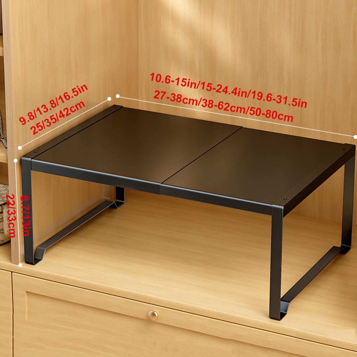 Estante De Armazenamento ExtensíVel para ArmáRio, Prateleira ExtensíVel ArmáRio AjustáVel, para ArmáRio, ArmáRio, Cozinha, Casa(Black,L10.6-15in W13.8in H8.7in)