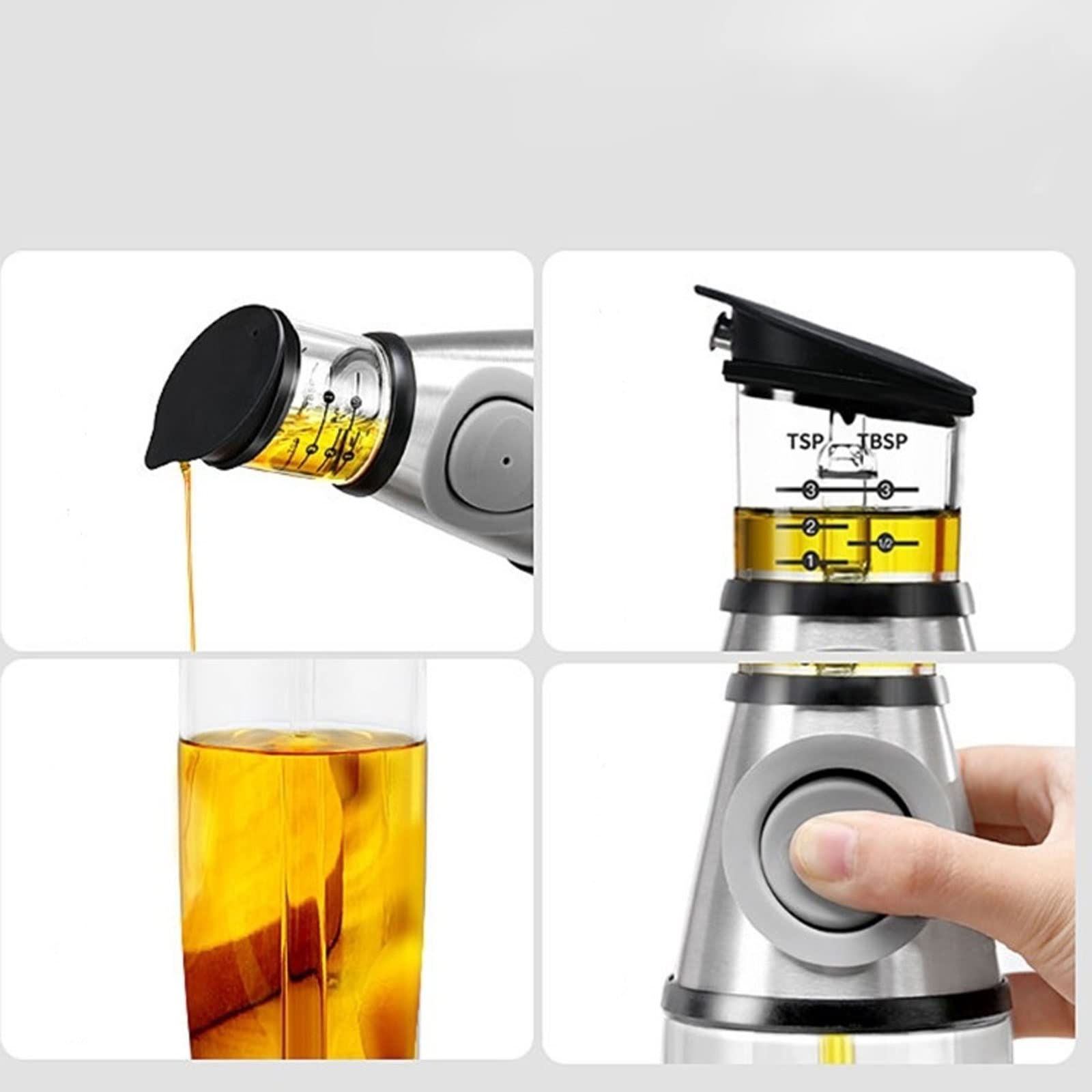 Tarros de especias Botella de vinagre con vertedor de vinagre sin goteo, controla fácilmente la ingesta de grasa. Dispensador de aceite, botella dispensadora de aceite de medición de presión